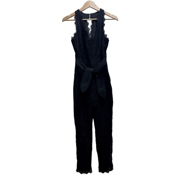 Harlyn Scallop Trim Lace Jumpsuit S Blk Halter Cocktail Formal Sleeveless Lined - Picture 1 of 9